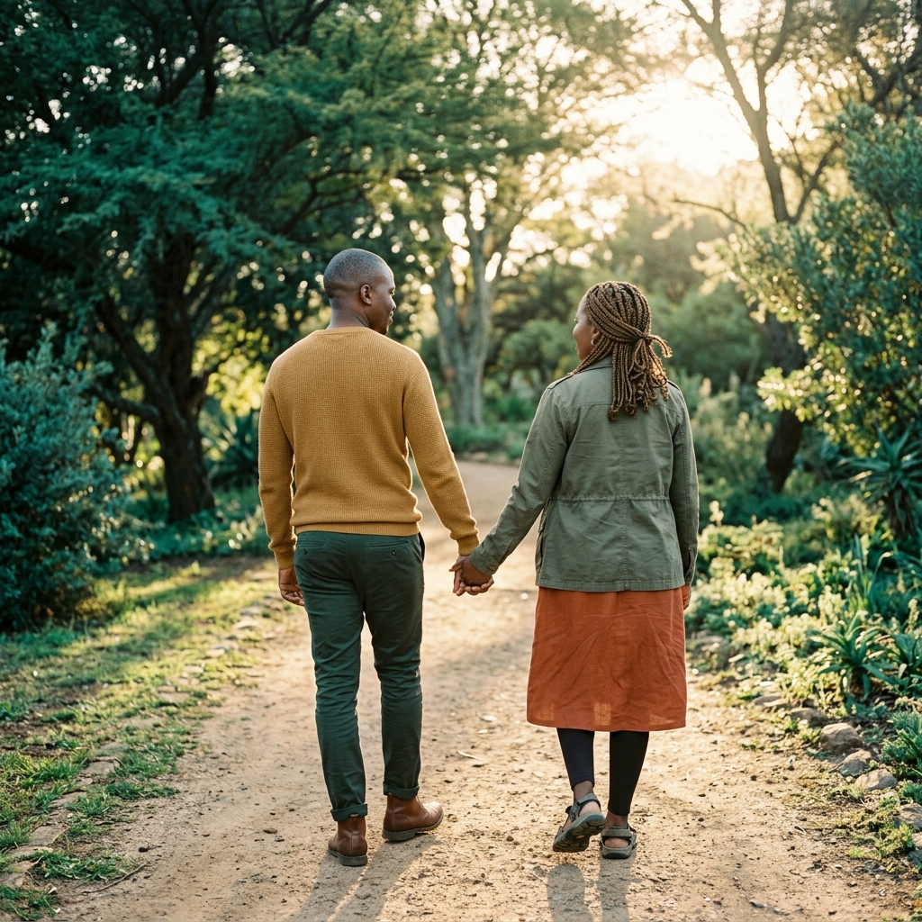 Couple connecting and holding hands